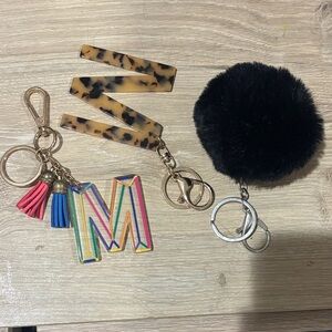 Multicolor Keychain Set with Black Pom Pom